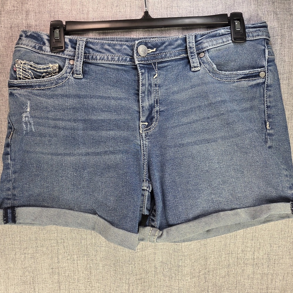 Vigoss Womens Sz 16 Denim Shorts Cuffed Hem Mid Length Thick Stitching